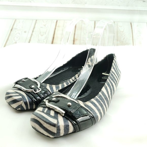 Cato's Womens Black White Zebra Print Square Toe Slip On Ballet Flats Size 7W - Picture 9 of 15